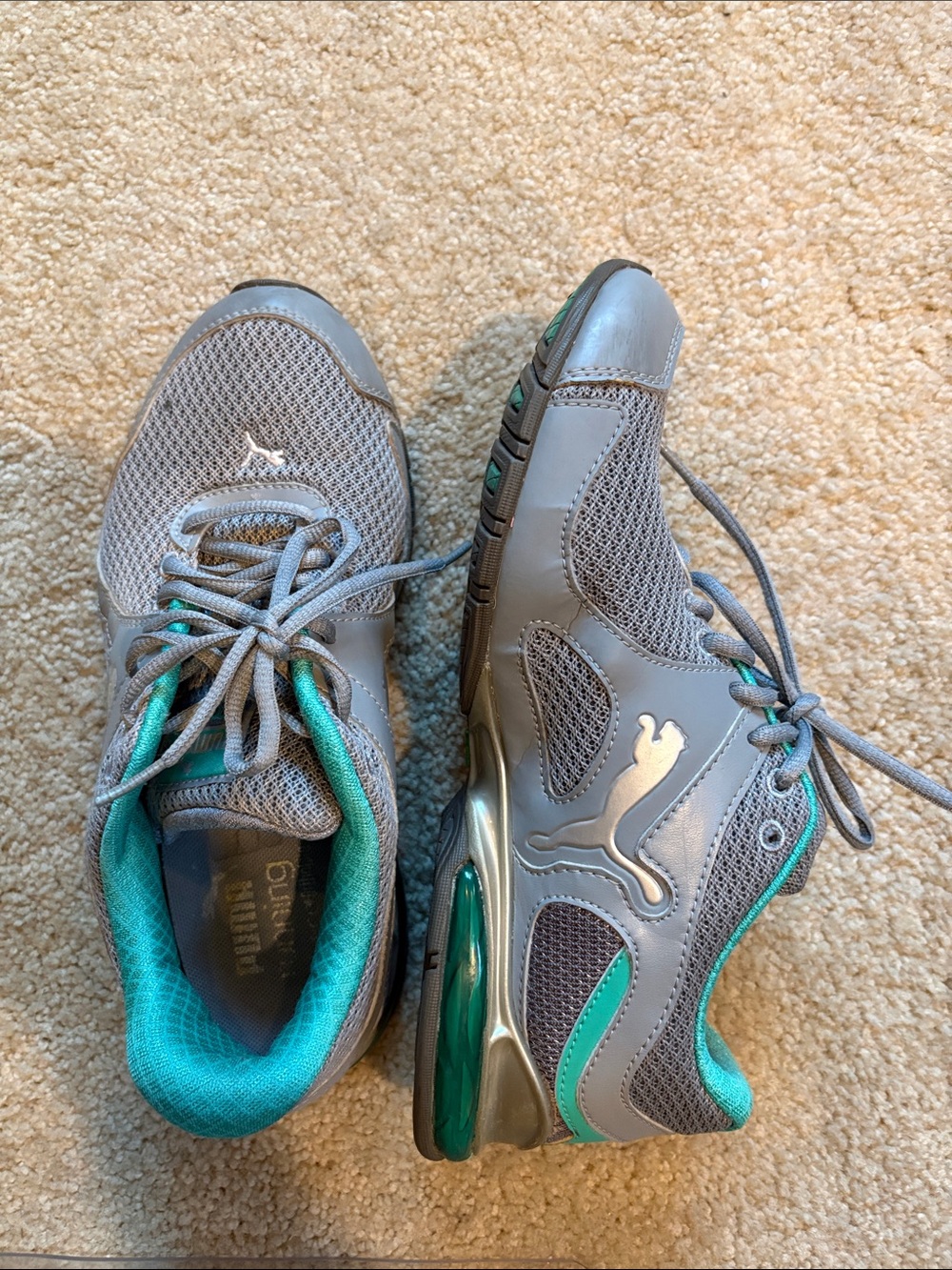Puma Women's Gray and Teal Running Sneakers-Size 8.5